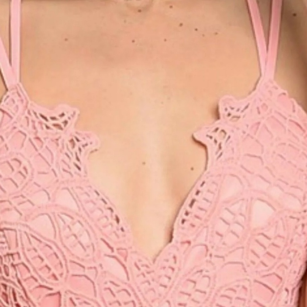 Pink Crochet Lace Long Maxi Party Dress - Picture 4 of 4